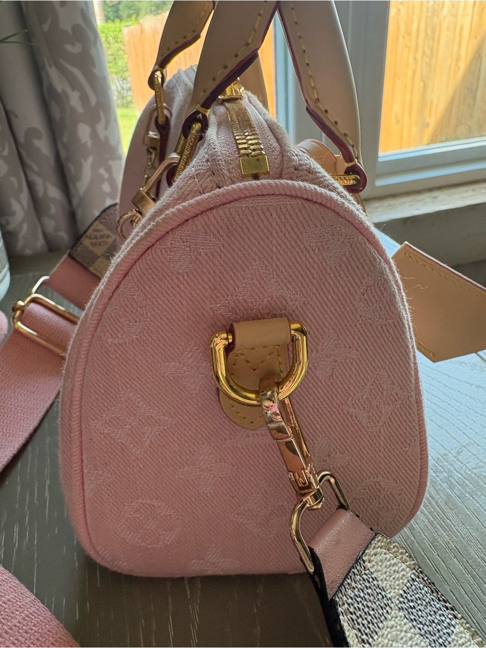 FASHION Pink Denim Satchel 20 with 2 straps and charms - Picture 12 of 16